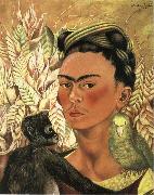 The self-portrait of monkey and parrot Frida Kahlo